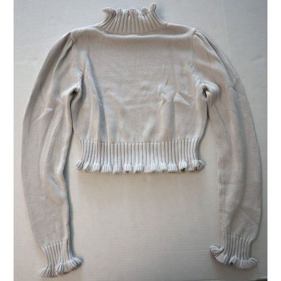 525 America Women's Sz S Light Purple Cropped Ruffle Mock Neck Cotton Sweater - Picture 2 of 6